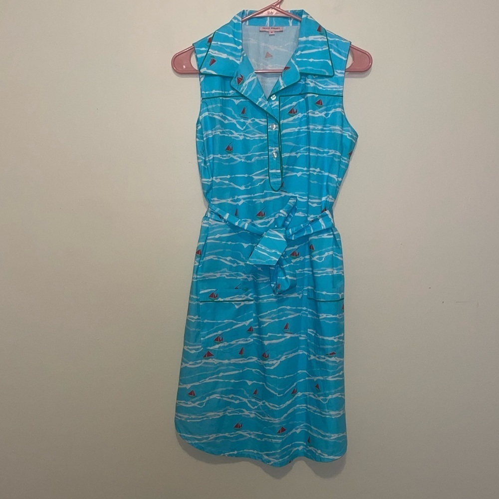 Kayce Hughes Blue Sailboat Sleeveless Shirt Dress Size 4